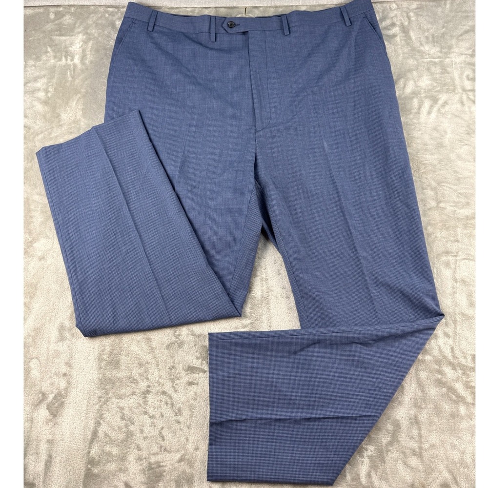 Ralph Lauren Dress Pants Mens 46R Wool Blend Blue Micro Check Big & Tall EUC